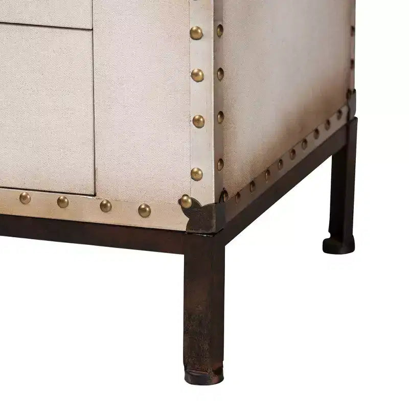 Banc de rangement Baxton Studio Heaton en toile avec 4 tiroirs Beige/Café/Noir