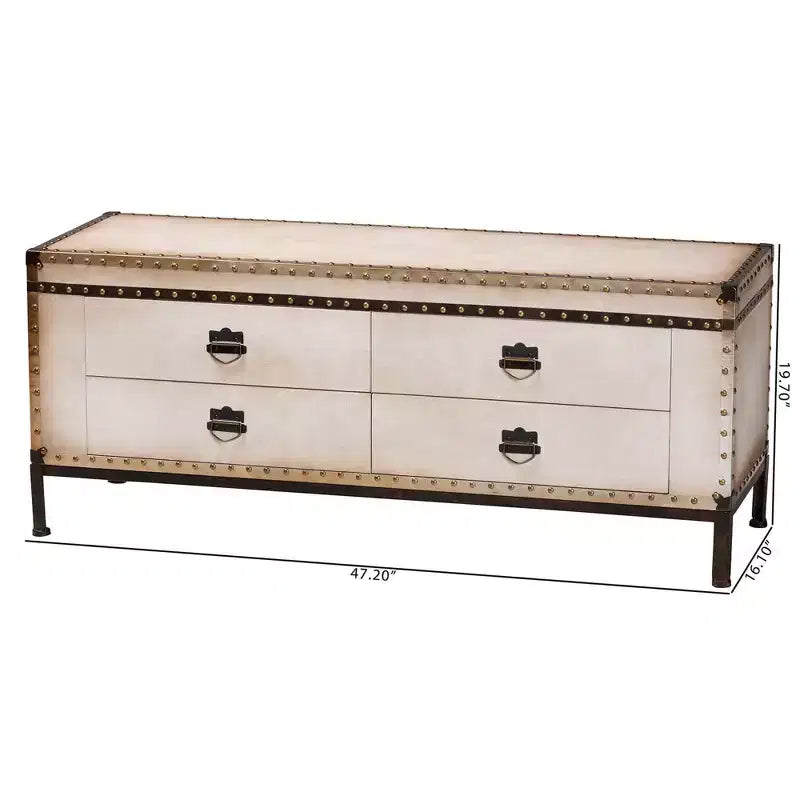 Banc de rangement Baxton Studio Heaton en toile avec 4 tiroirs Beige/Café/Noir