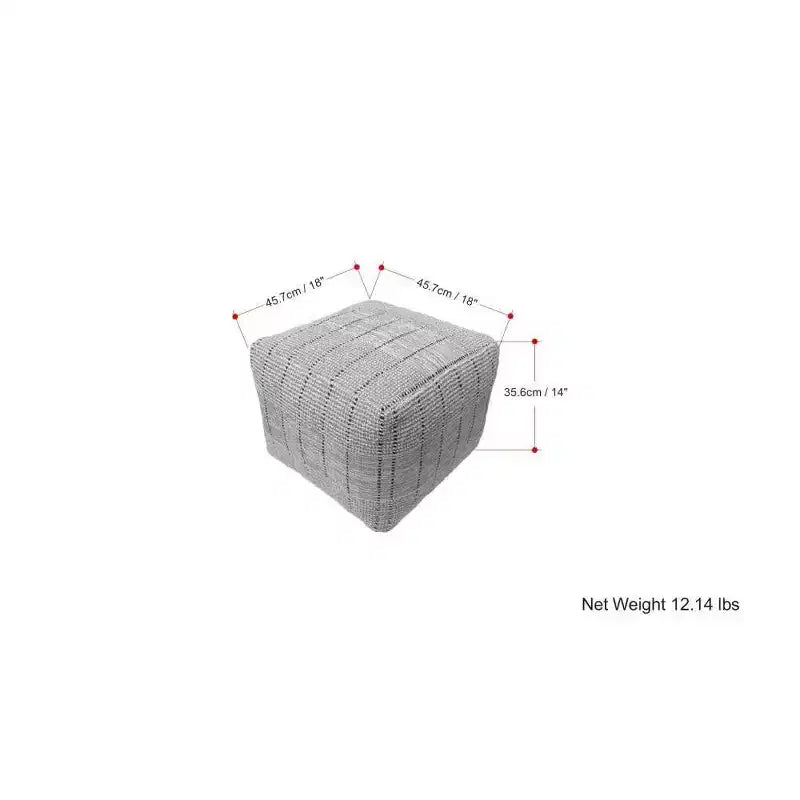 WyndenHall Billie Pouf Carré Tissé Gris : Pouf contemporain en jute, assise rembourrée, 18"x18"x14"
