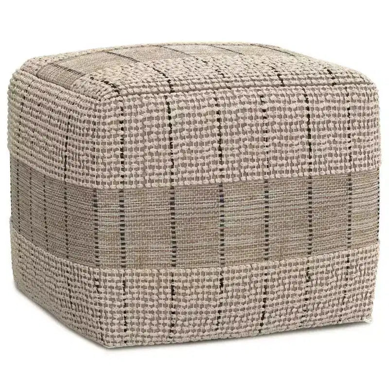 WyndenHall Billie Pouf Carré Tissé Gris : Pouf contemporain en jute, assise rembourrée, 18"x18"x14"