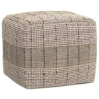 WyndenHall Billie Pouf Carré Tissé Gris : Pouf contemporain en jute, assise rembourrée, 18"x18"x14"