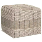 WyndenHall Billie Pouf Carré Tissé Gris : Pouf contemporain en jute, assise rembourrée, 18"x18"x14"