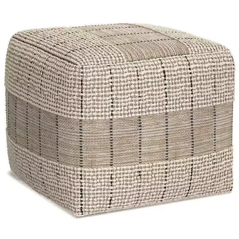 WyndenHall Billie Pouf Carré Tissé Gris : Pouf contemporain en jute, assise rembourrée, 18"x18"x14"