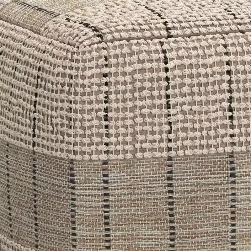 WyndenHall Billie Pouf Carré Tissé Gris : Pouf contemporain en jute, assise rembourrée, 18"x18"x14"