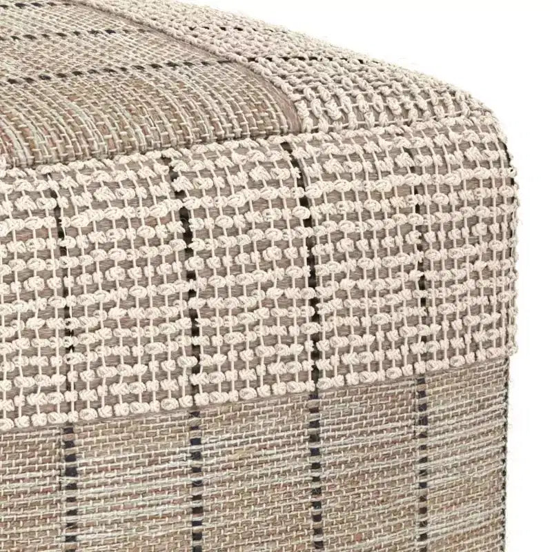 WyndenHall Billie Pouf Carré Tissé Gris : Pouf contemporain en jute, assise rembourrée, 18"x18"x14"