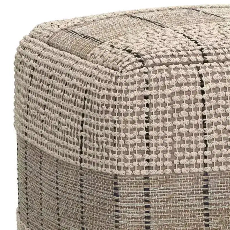 WyndenHall Billie Pouf Carré Tissé Gris : Pouf contemporain en jute, assise rembourrée, 18"x18"x14"