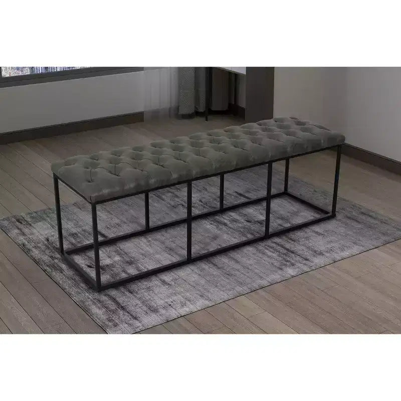 Ottoman Draper avec capitonnage, gris - HomePop : cadre en métal rembourré, sièges de salon