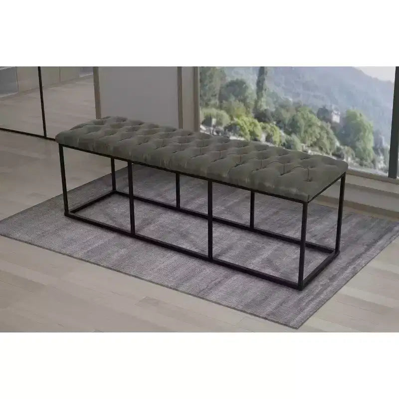 Draper Ottoman with Button Tufting Gray - HomePop: Upholstered Metal Frame, Living Room Seating