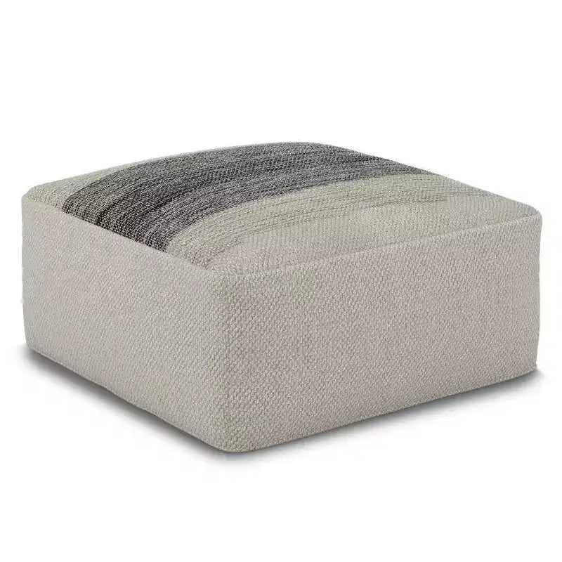 Irena Pouf carré tissé en PET Polyester Gris/Blanc - WyndenHall : Pouf contemporain rembourré, capacité de 113 kg, 50x50x25 cm