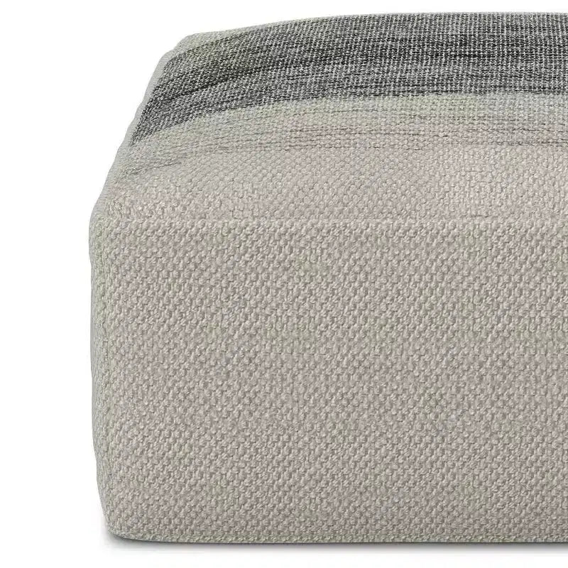 Irena Pouf carré tissé en PET Polyester Gris/Blanc - WyndenHall : Pouf contemporain rembourré, capacité de 113 kg, 50x50x25 cm