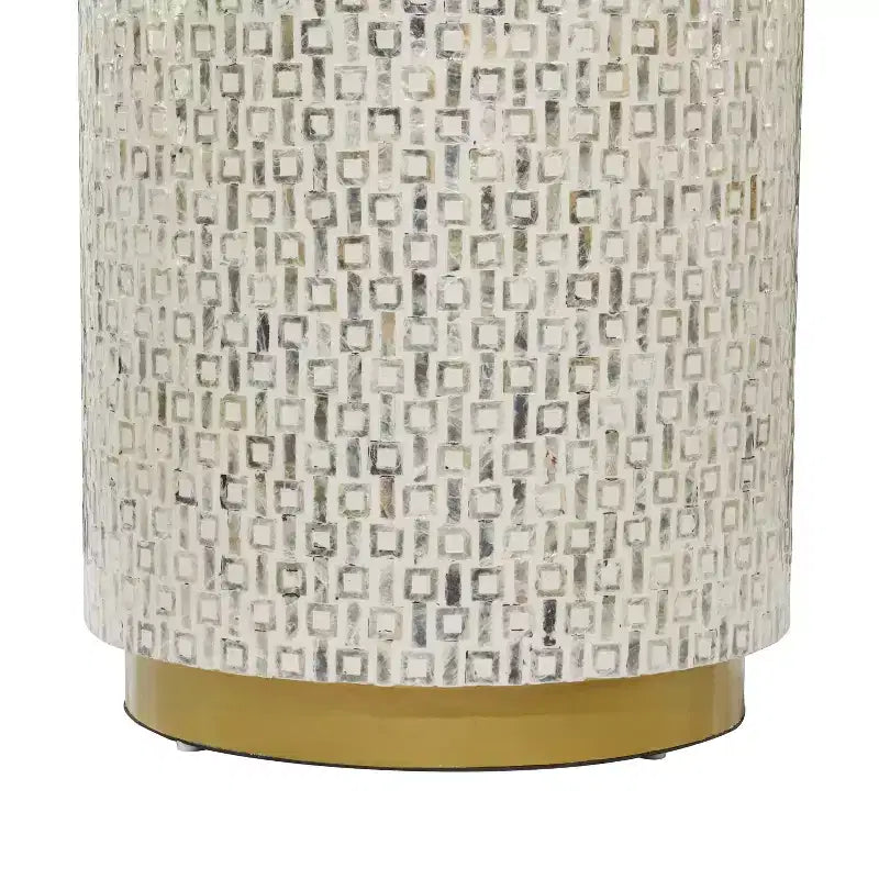 Tabouret contemporain en nacre blanc - Olivia & May : accent rond moderne, cadre en MDF, motif uni, hauteur d'assise de 56,77 cm