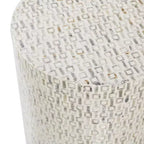 Tabouret contemporain en nacre blanc - Olivia & May : accent rond moderne, cadre en MDF, motif uni, hauteur d'assise de 56,77 cm