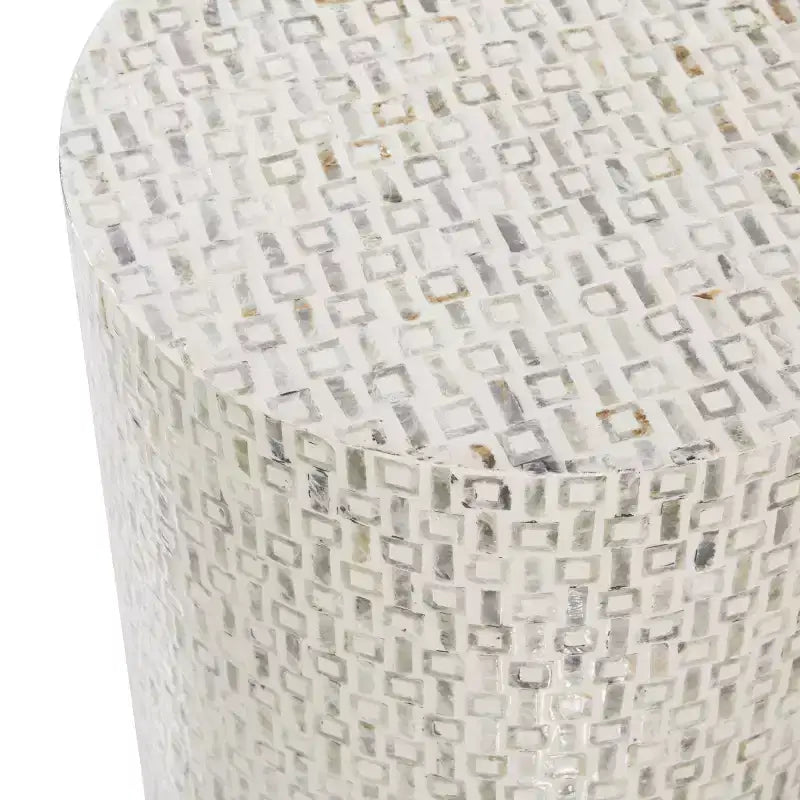 Tabouret contemporain en nacre blanc - Olivia & May : accent rond moderne, cadre en MDF, motif uni, hauteur d'assise de 56,77 cm