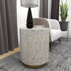 Tabouret contemporain en nacre blanc - Olivia & May : accent rond moderne, cadre en MDF, motif uni, hauteur d'assise de 56,77 cm