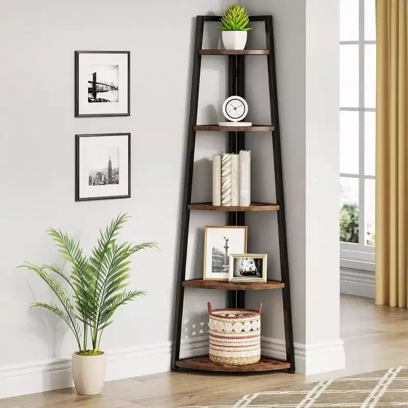 LITTLE TREE 70.7" Corner Bookshelf Rustic Brown