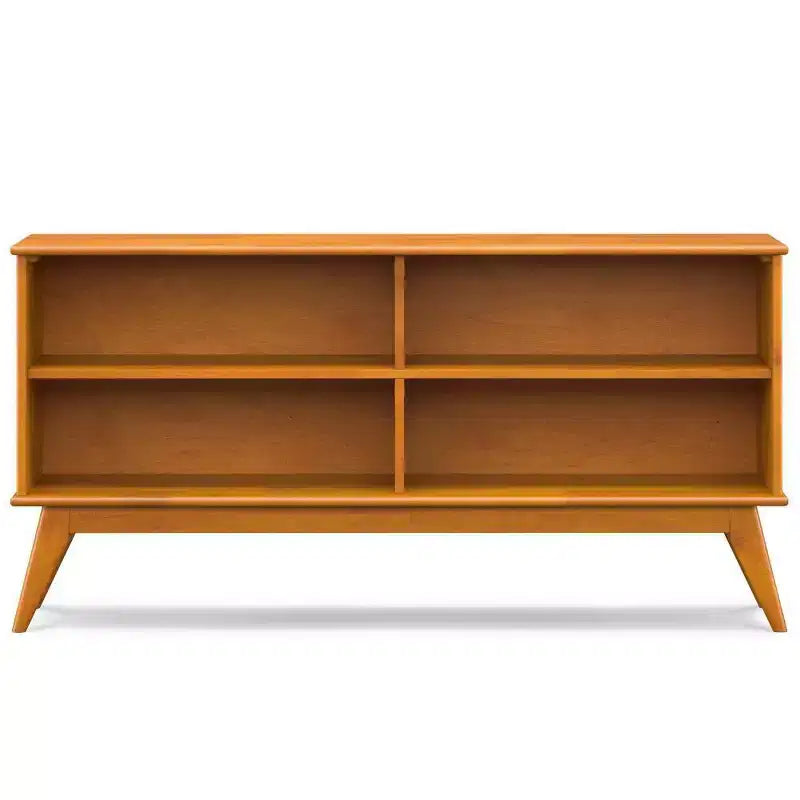 WyndenHall Étagère basse Tierney de 30 po marron teck : Style moderne, 4 étagères fixes, Structure en bois d'hévéa