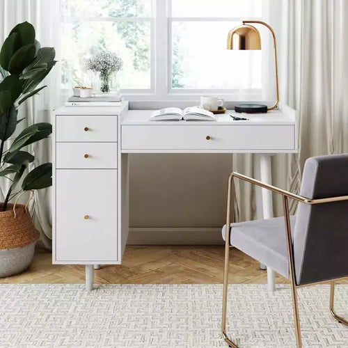 Bureau de courtoisie en bois Daisy 42 po avec tiroirs blanc mat/or - Nathan James