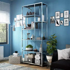 miBasics 90,5" Suncroft Étagère bibliothèque d'appoint en verre chromé : Style glamour de luxe, 7 niveaux, finition métallique