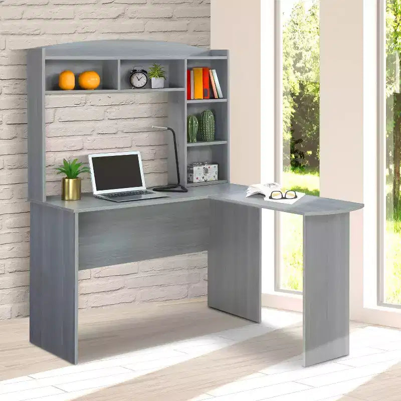 Bureau d'angle moderne avec huche gris - Techni Mobili