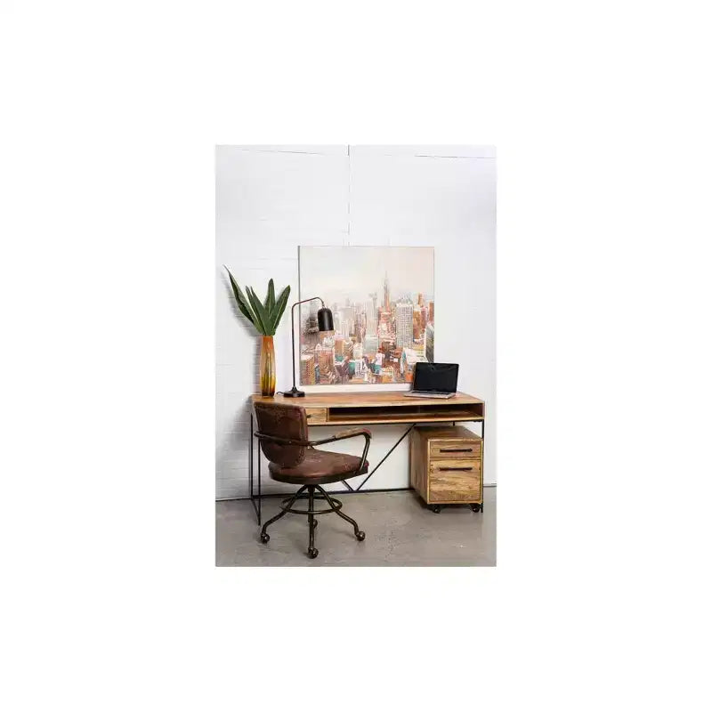 Bureau Allensworth naturel - Alder Bay : Bois de manguier massif, cadre en fer, mobilier de bureau moderne avec étagère et tiroir