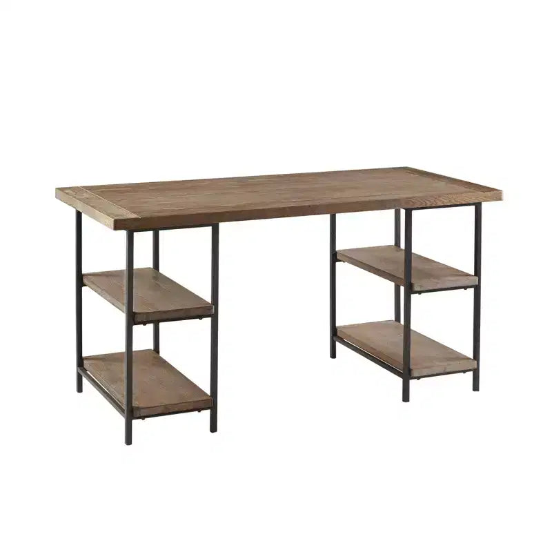 Wells Desk Gris : Madison Park Style Industriel Oakham avec Étagères Latérales et Grand Plan de Travail