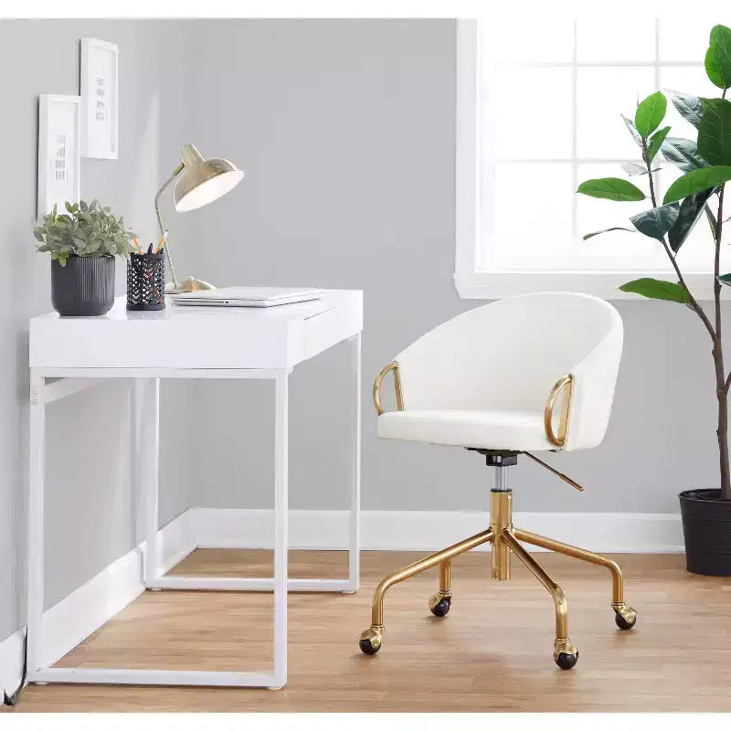 Chaise de bureau Claire LumiSource Or/Blanc PU