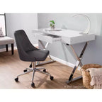 Bureau contemporain Luster blanc - LumiSource : Piètement en X chromé, MDF, Fini lustré, Tiroir coulissant