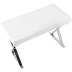 Bureau contemporain Luster blanc - LumiSource : Piètement en X chromé, MDF, Fini lustré, Tiroir coulissant