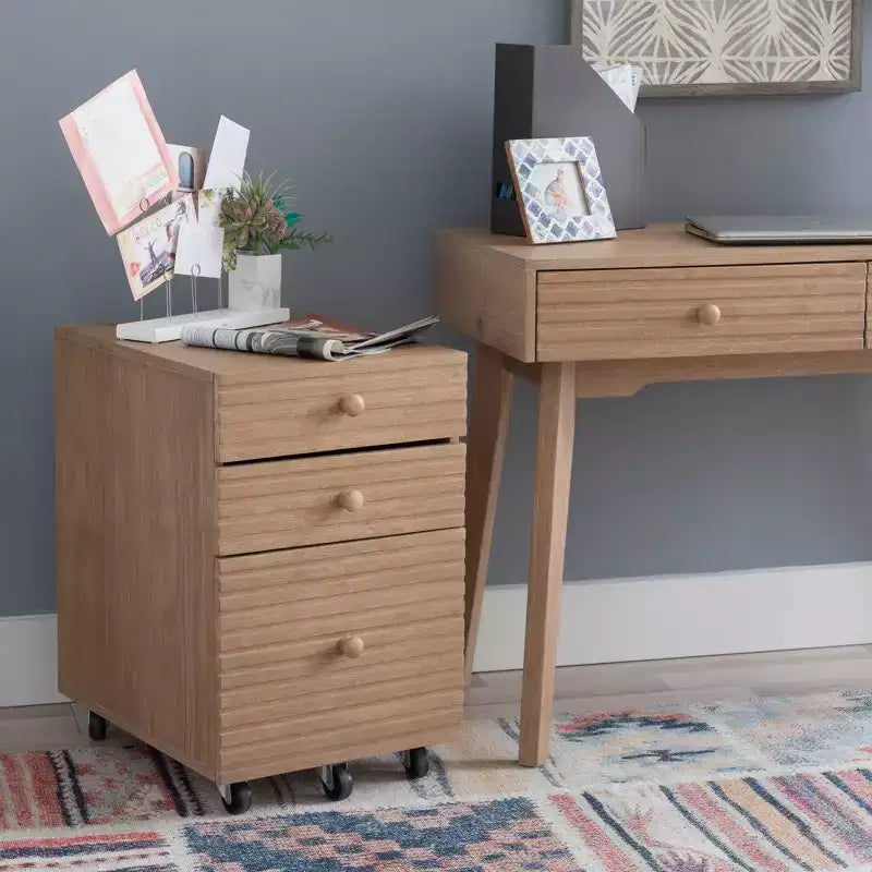 Wedeln Meuble de classement à 3 tiroirs en bois au fini naturel - Powell : Rangement mobile avec roulettes verrouillables