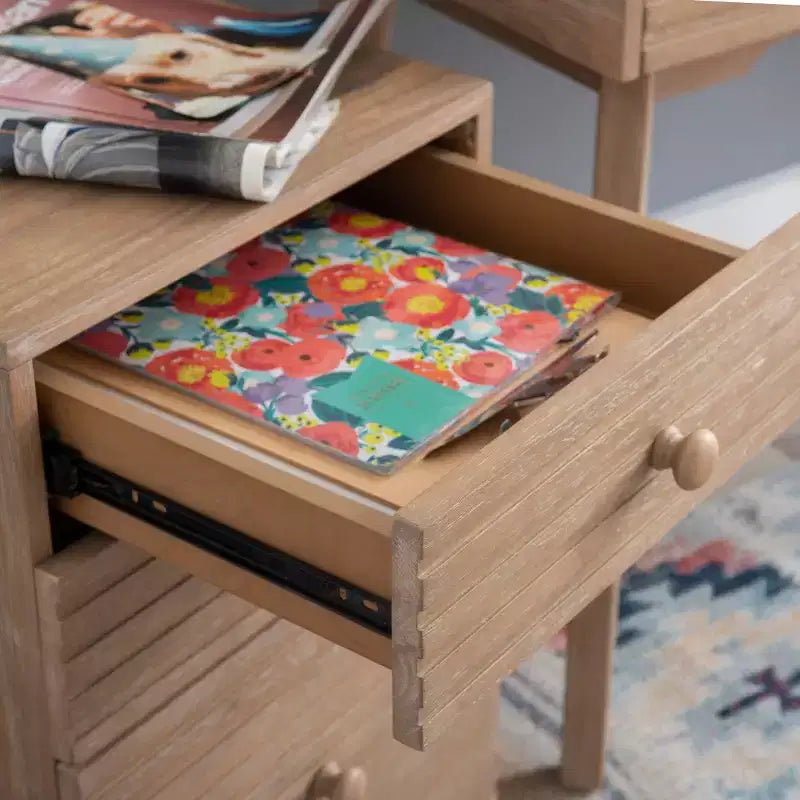Wedeln Meuble de classement à 3 tiroirs en bois au fini naturel - Powell : Rangement mobile avec roulettes verrouillables