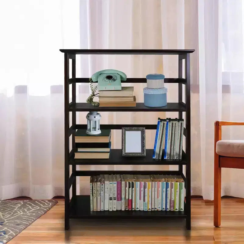 Bibliothèque à 4 étagères de 42 po, expresso - Flora Home : Bois massif, contemporain, dos ouvert