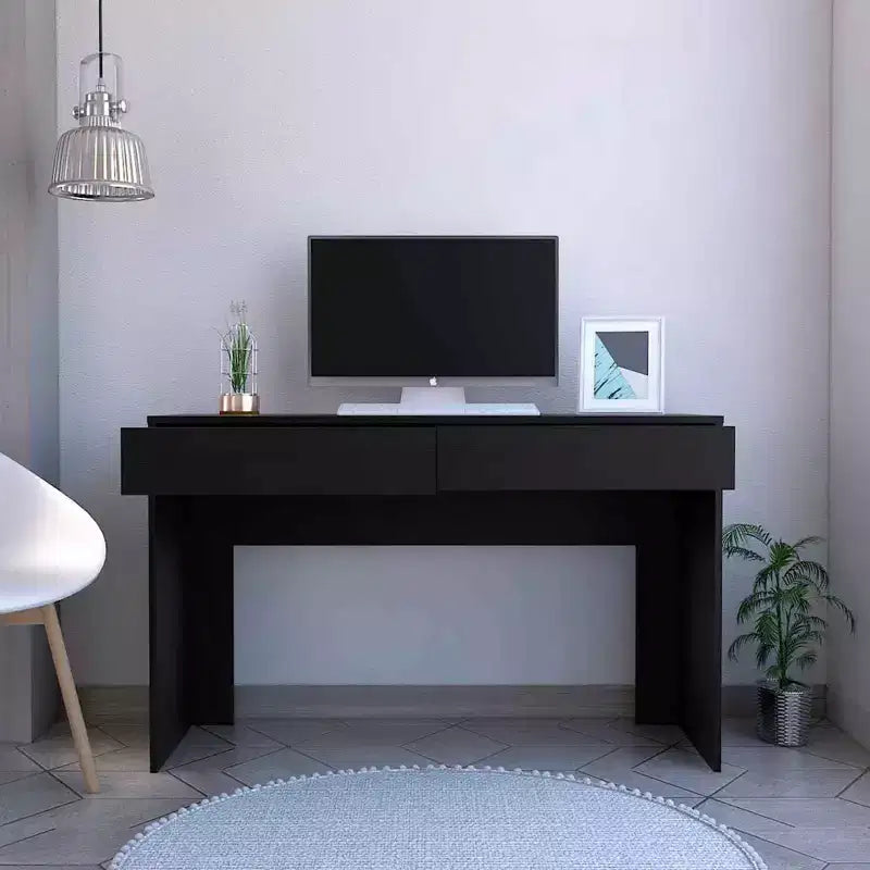 Bureau informatique Suncheon noir - Boahaus : Bureau moderne avec stratifié de bois résistant aux rayures, tiroir universel