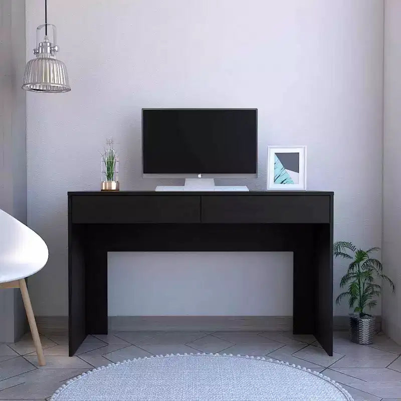 Bureau informatique Suncheon noir - Boahaus : Bureau moderne avec stratifié de bois résistant aux rayures, tiroir universel