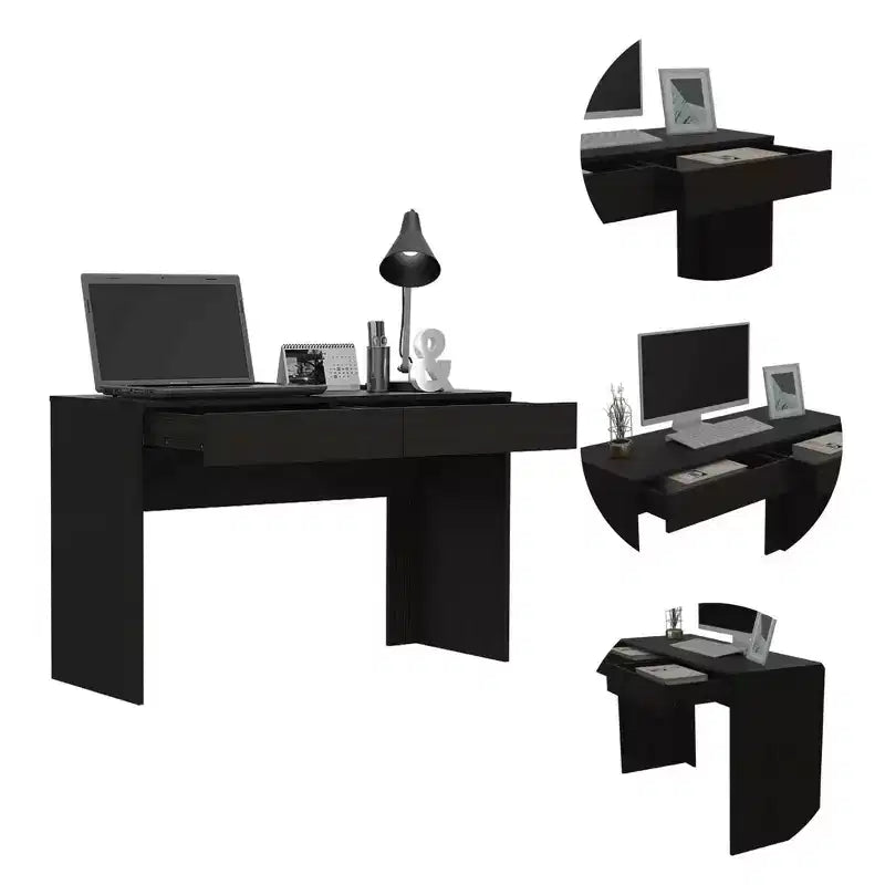 Bureau informatique Suncheon noir - Boahaus : Bureau moderne avec stratifié de bois résistant aux rayures, tiroir universel