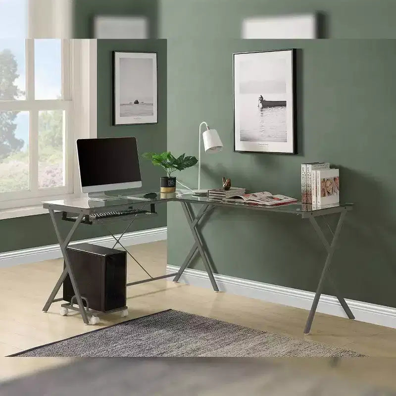 Bureau Demas d'Acme Furniture, verre transparent/fini argent