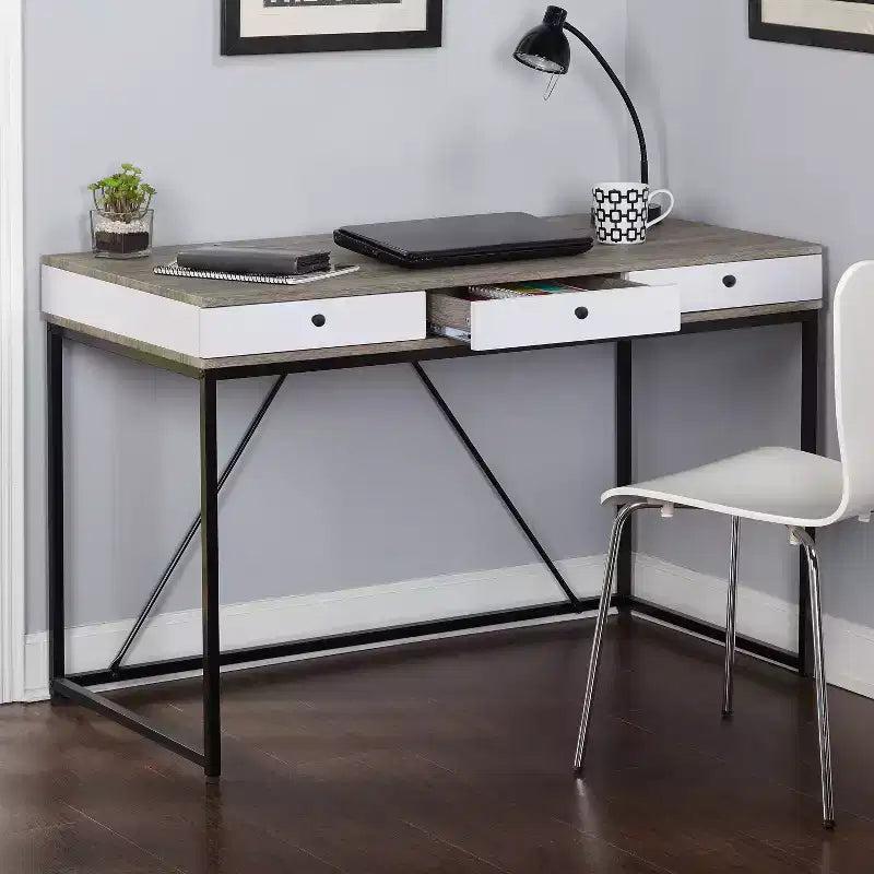 Buylateral Bureau 3 Tiroirs Chelsea Noir/Gris/Blanc