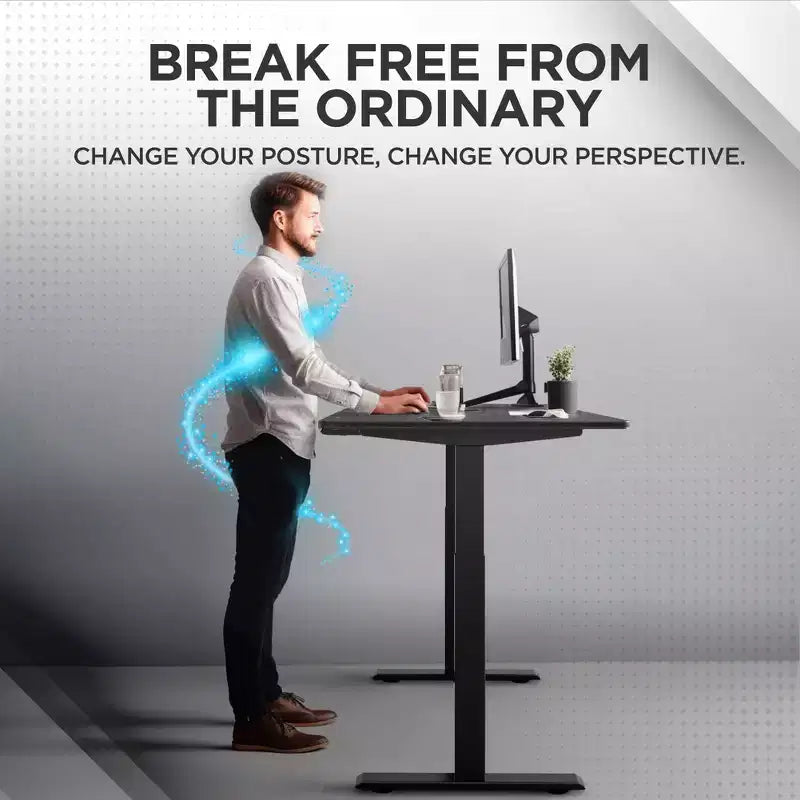 Bureau debout électrique 60 po x 30 po avec réglage (27,2 po à 45,3 po) Bambou noir - Uncaged Ergonomics