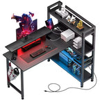 COMHOMA Office Desk 55" Computer Desk with Shelves L Shape Corner Desk with Monitor Stand Black