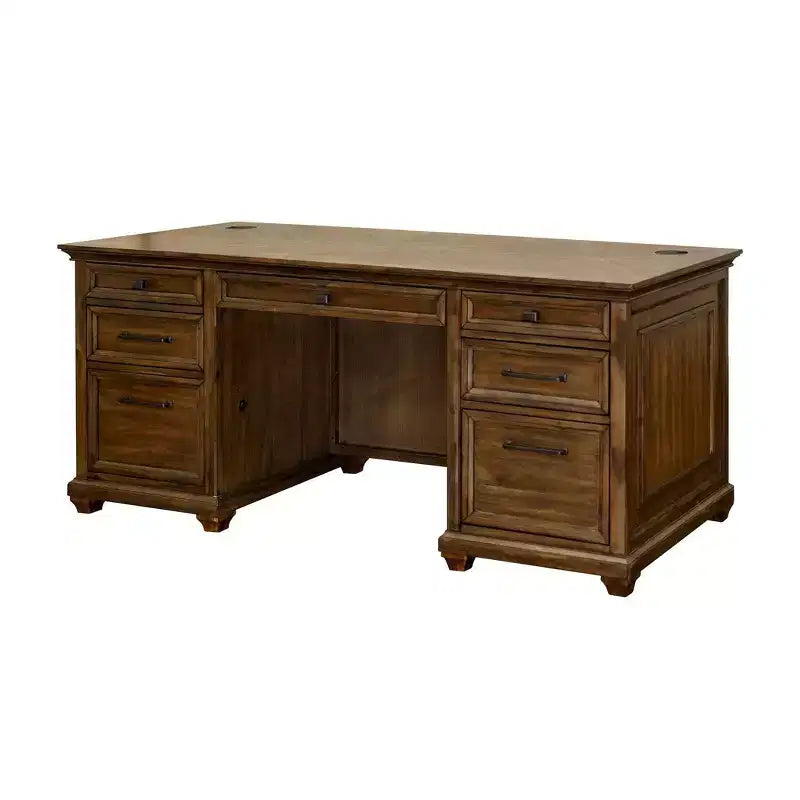 Bureau de Direction Martin Furniture Porter Traditionnel en Bois Double Piétement Marron : Aucun Assemblage Requis, 68,5" de Largeur, Tiroir Polyvalent