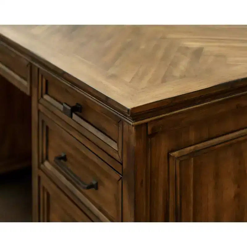 Bureau de Direction Martin Furniture Porter Traditionnel en Bois Double Piétement Marron : Aucun Assemblage Requis, 68,5" de Largeur, Tiroir Polyvalent