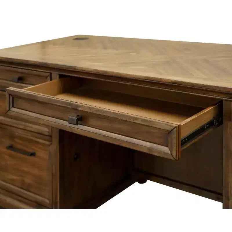 Bureau de Direction Martin Furniture Porter Traditionnel en Bois Double Piétement Marron : Aucun Assemblage Requis, 68,5" de Largeur, Tiroir Polyvalent