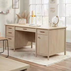 Bureau de direction Whitaker Point, érable naturel - Sauder : Mobilier de bureau à domicile avec rangement et plateau coulissant pour clavier