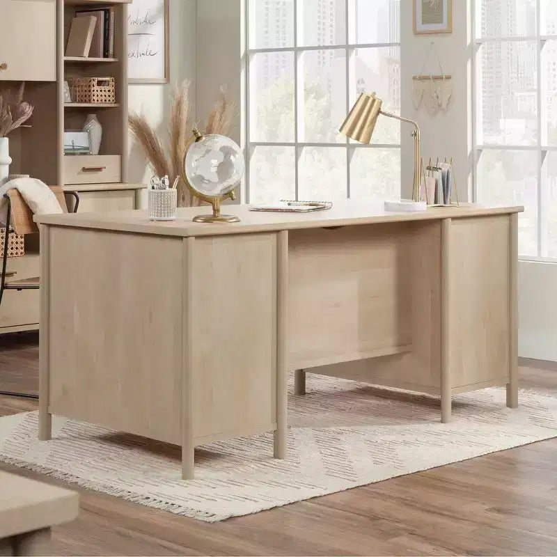 Bureau de direction Whitaker Point, érable naturel - Sauder : Mobilier de bureau à domicile avec rangement et plateau coulissant pour clavier