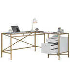 Bureau en L Sauder Harper Heights avec plateau en verre, blanc