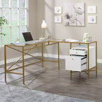 Bureau en L Sauder Harper Heights avec plateau en verre, blanc