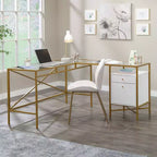 Bureau en L Sauder Harper Heights avec plateau en verre, blanc