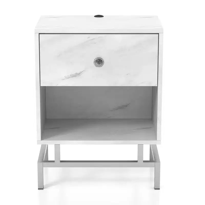 Lot de 2 tables d'appoint Rupelt avec port USB blanc antique - miBasics