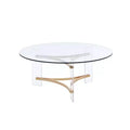 41" Sosi Coffee Table Gold Finish - Acme Furniture: Modern Round Tempered Glass Top, Storage Compartment, Powder-Coated Frame