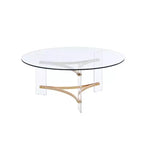 41" Sosi Coffee Table Gold Finish - Acme Furniture: Modern Round Tempered Glass Top, Storage Compartment, Powder-Coated Frame