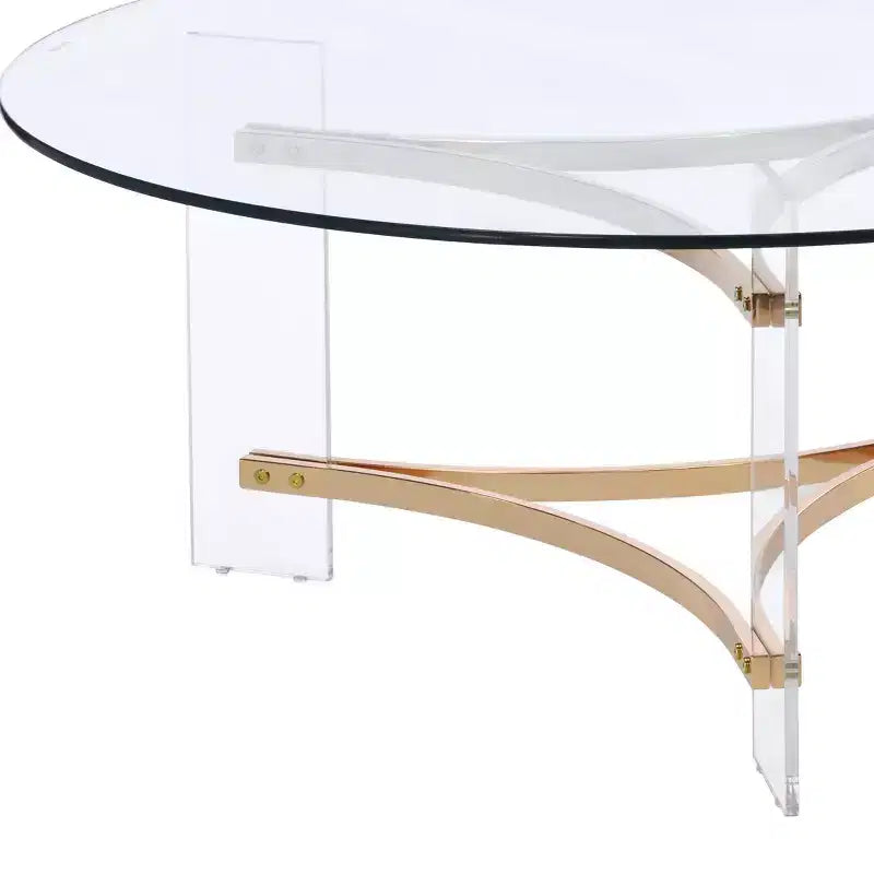 Table basse Sosi 41 po, finition or – Acme Furniture : Plateau rond moderne en verre trempé, compartiment de rangement, cadre thermolaqué